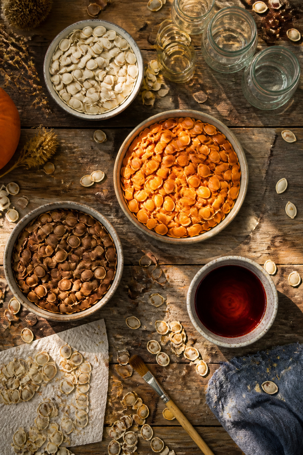 25 Pumpkin Craft Ideas for Fall Decor, Kids, and Adults (2026) 17 Pumpkin seeds drying on a baking sheet for crafting.