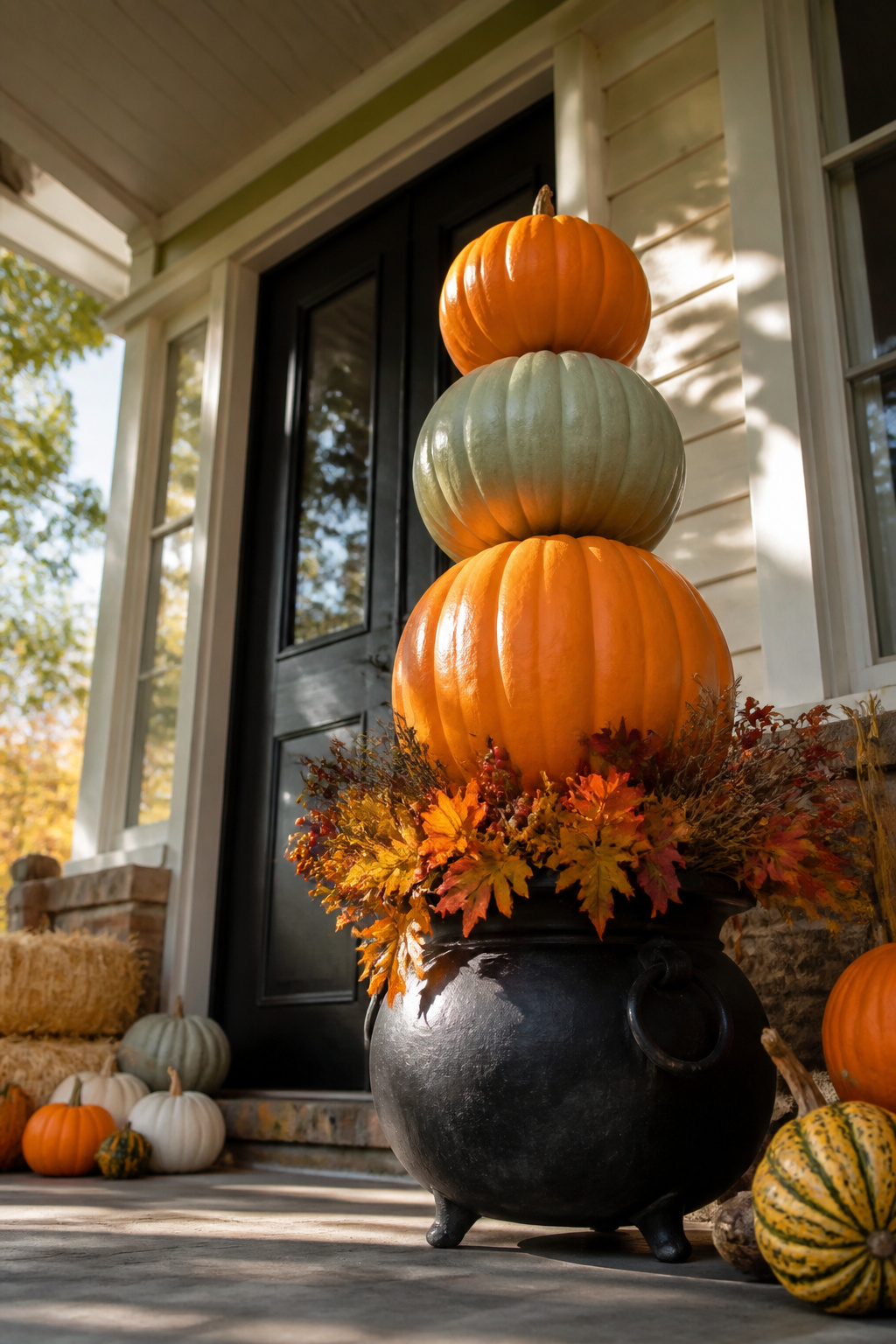 25 Pumpkin Craft Ideas for Fall Decor, Kids, and Adults (2026) 20 Three stacked pumpkins forming a topiary.