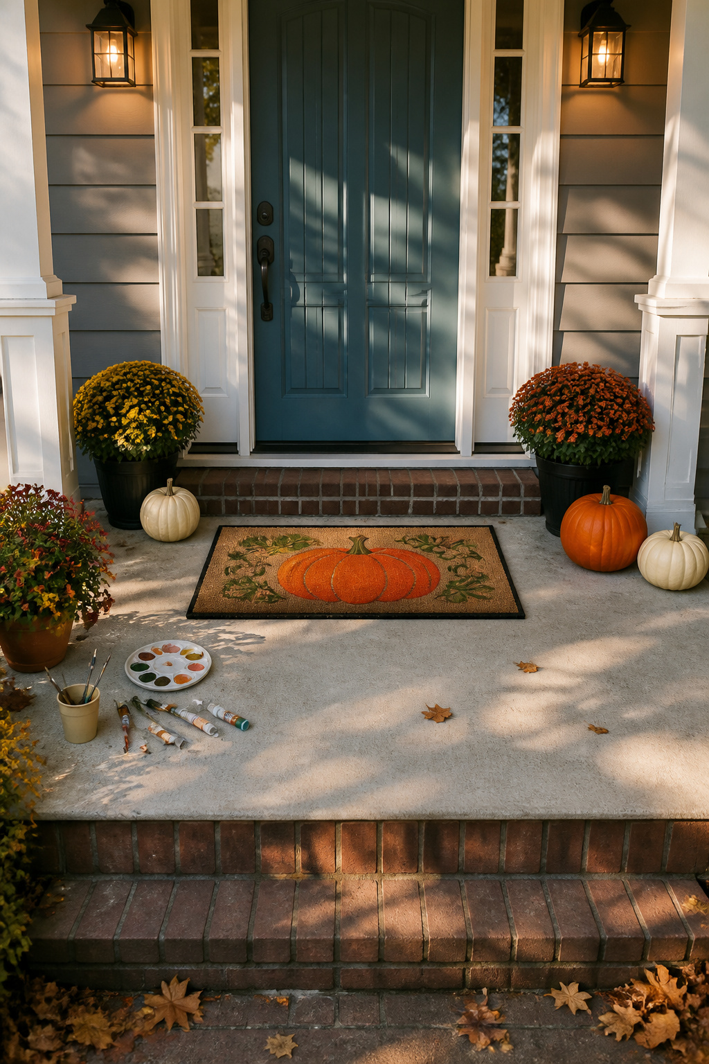 25 Pumpkin Craft Ideas for Fall Decor, Kids, and Adults (2026) 24 A coir doormat painted with a pumpkin design.