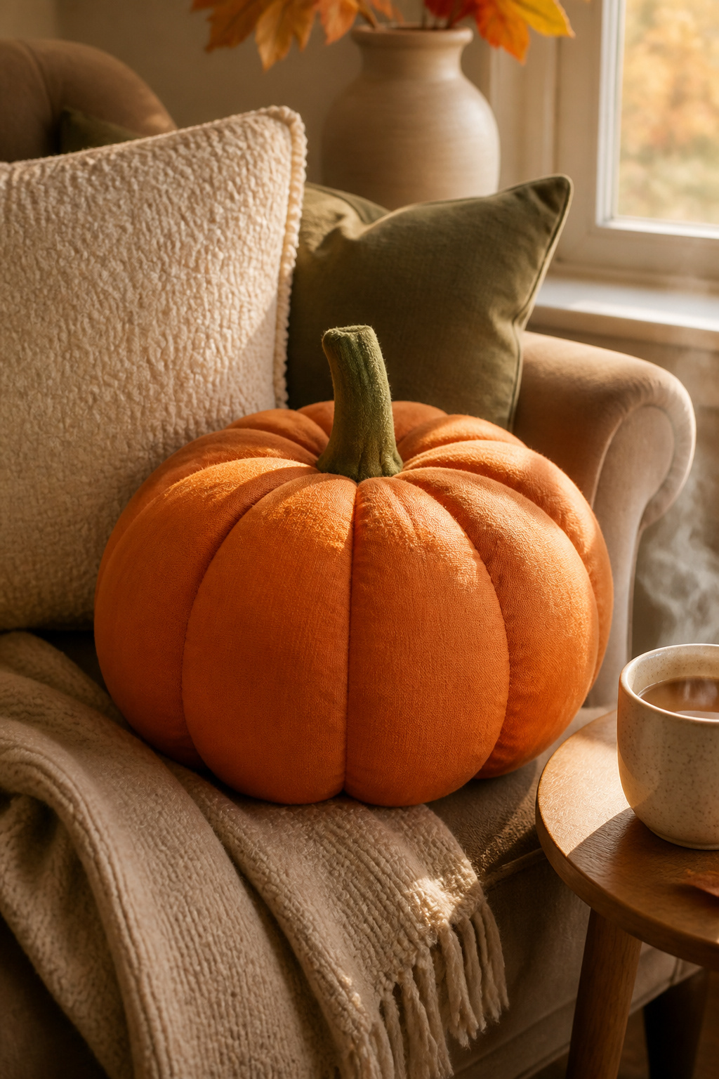 25 Pumpkin Craft Ideas for Fall Decor, Kids, and Adults (2026) 25 A pumpkin-shaped pillow with ribbed segments.