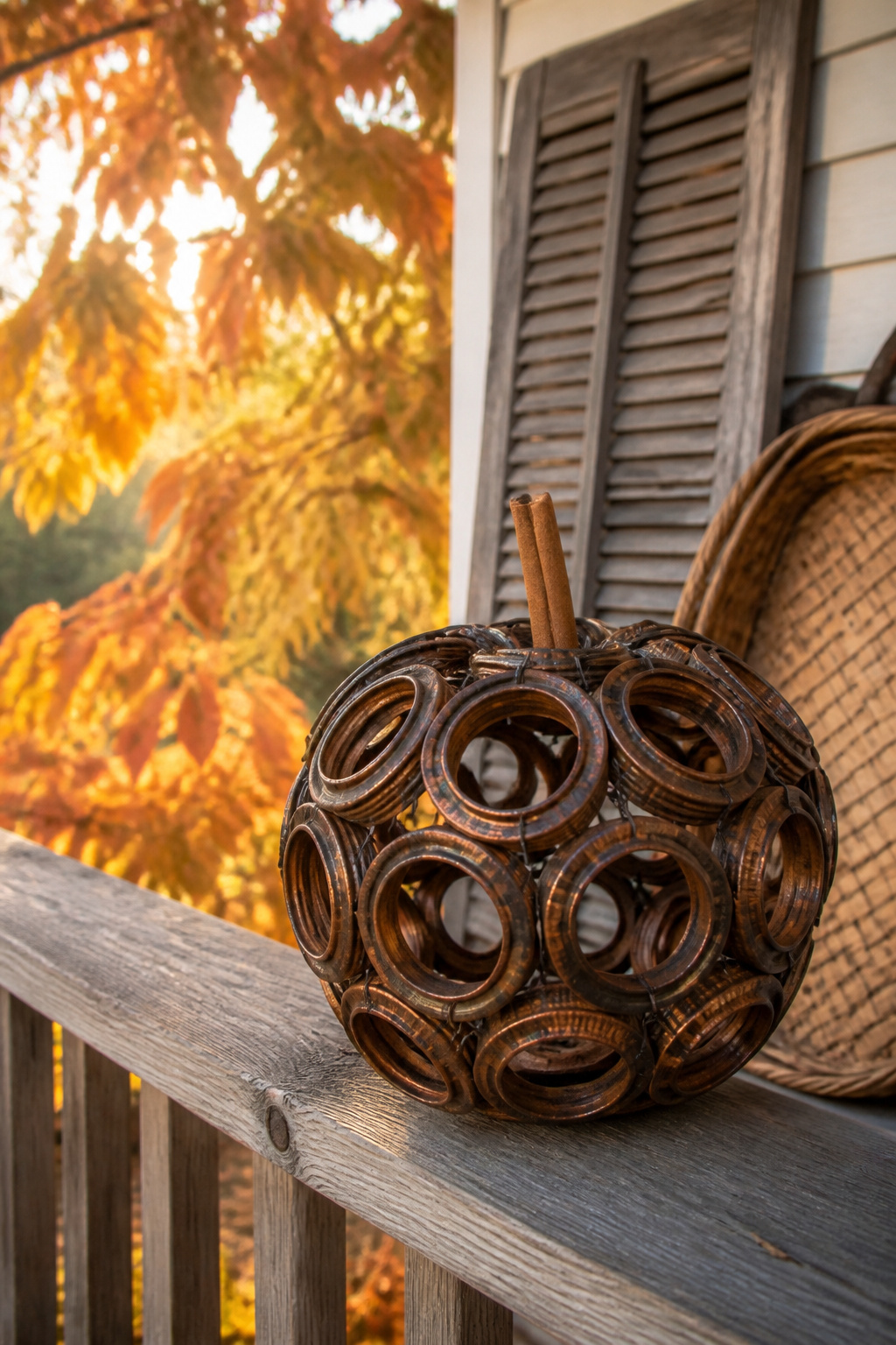 25 Pumpkin Craft Ideas for Fall Decor, Kids, and Adults (2026) 3 A pumpkin crafted from spray-painted mason jar lid rings.