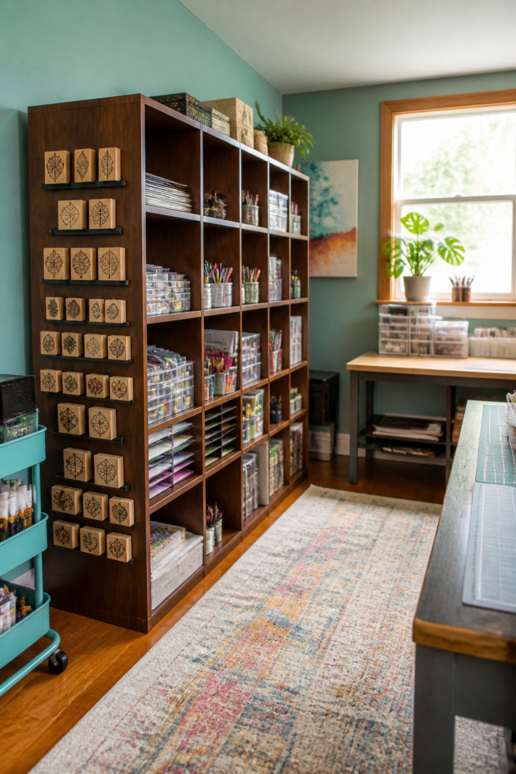 Rubber Stamp Storage: How to Organize and Protect Your Collection 9 Magnetic sheets and stacked containers used for rubber stamp storage on a shelf.