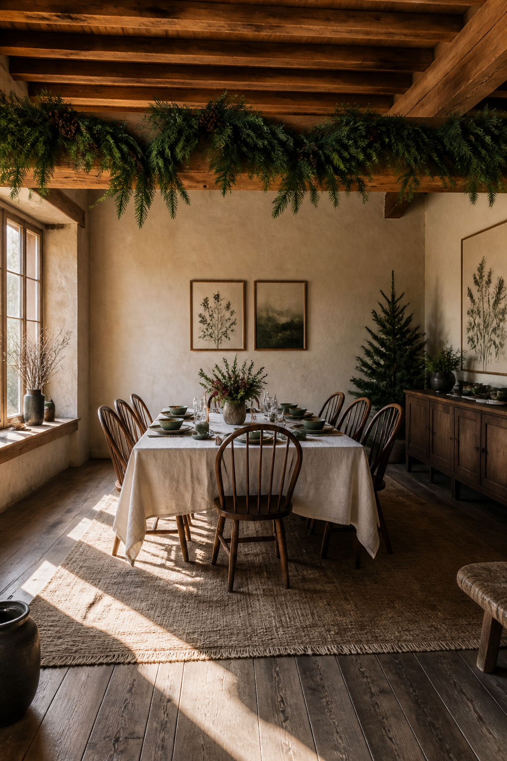8 Rustic Christmas Garland Ideas for 2026: Wood, Pinecones, Citrus & More 7 A garland made of fresh evergreen branches on display.