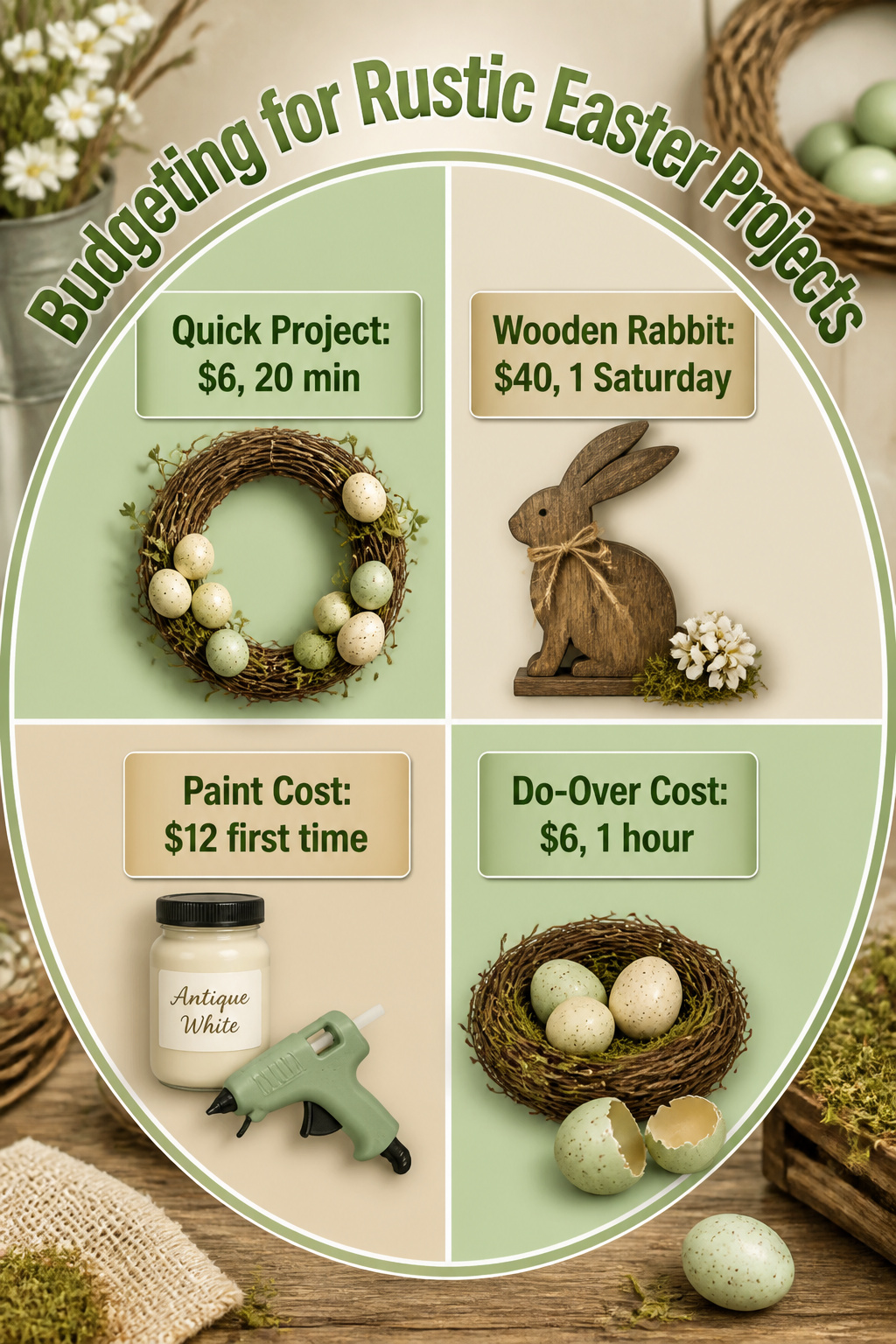 10 Rustic Easter Decor DIY Ideas for 2026 13 An infographic detailing budgeting for rustic Easter projects.