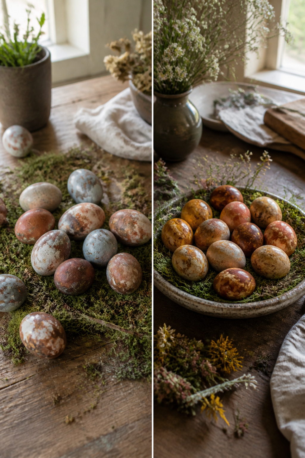 10 Rustic Easter Decor DIY Ideas for 2026 6 Easter eggs dyed with onion skins, showing mottled colors.