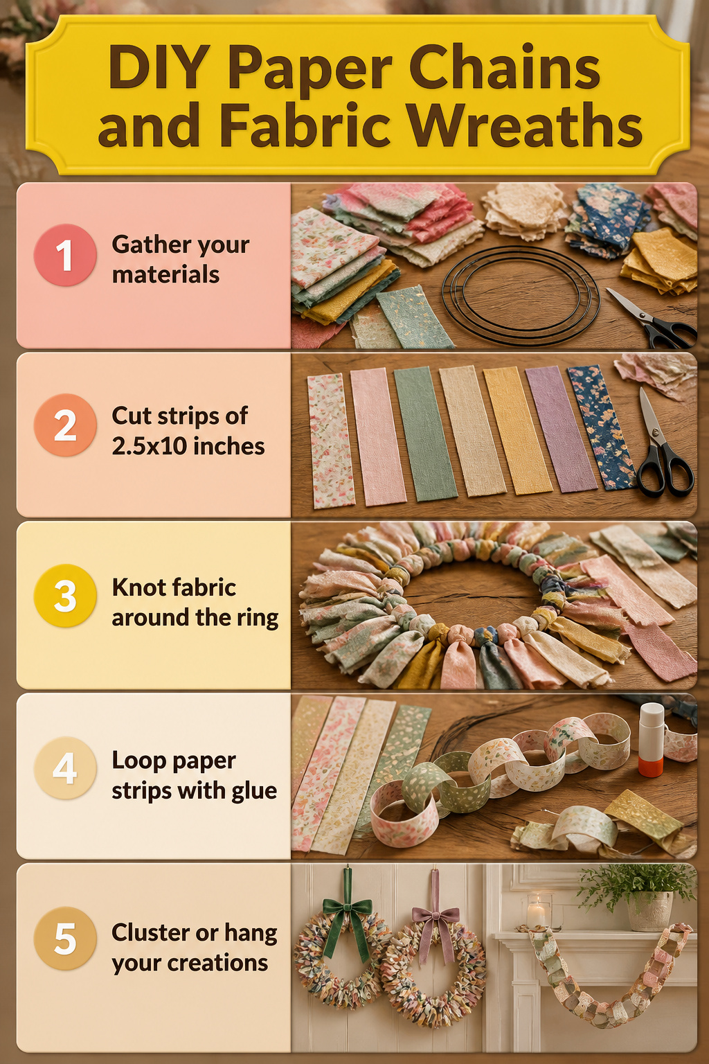 15 Simple Christmas Decorating Ideas for a Cozy 2026 Holiday 14 A collection of DIY paper chains and fabric wreaths displayed.