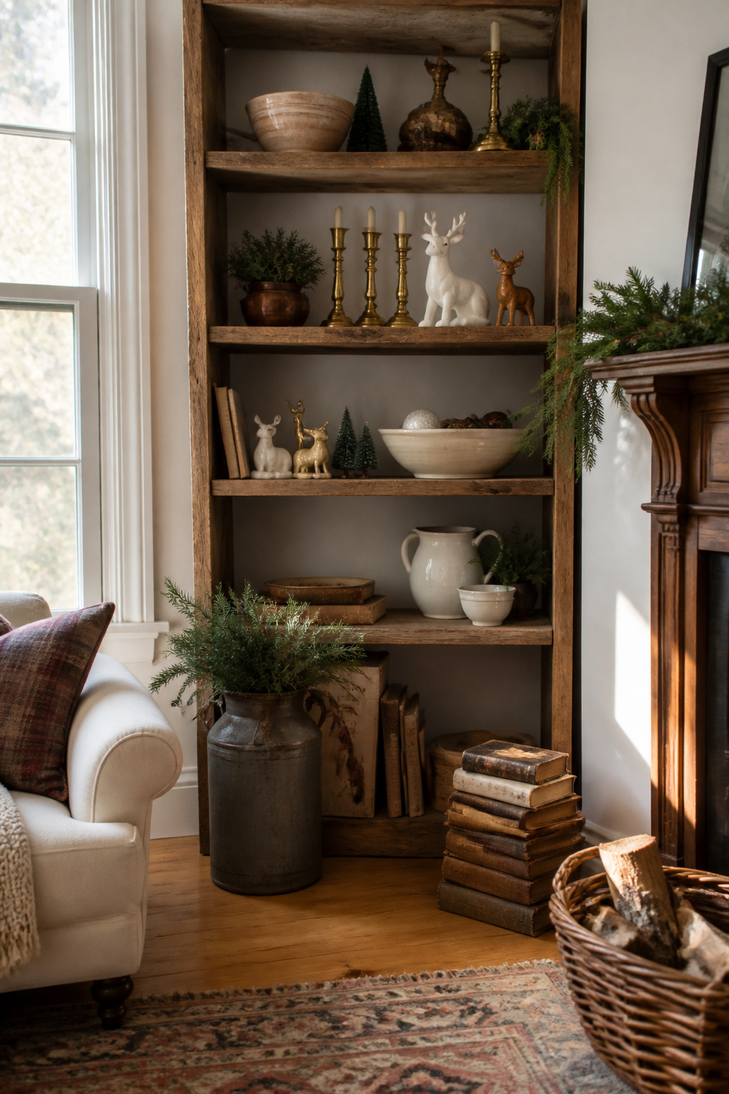 15 Simple Christmas Decorating Ideas for a Cozy 2026 Holiday 15 A display of vintage and thrifted items in a cozy corner.