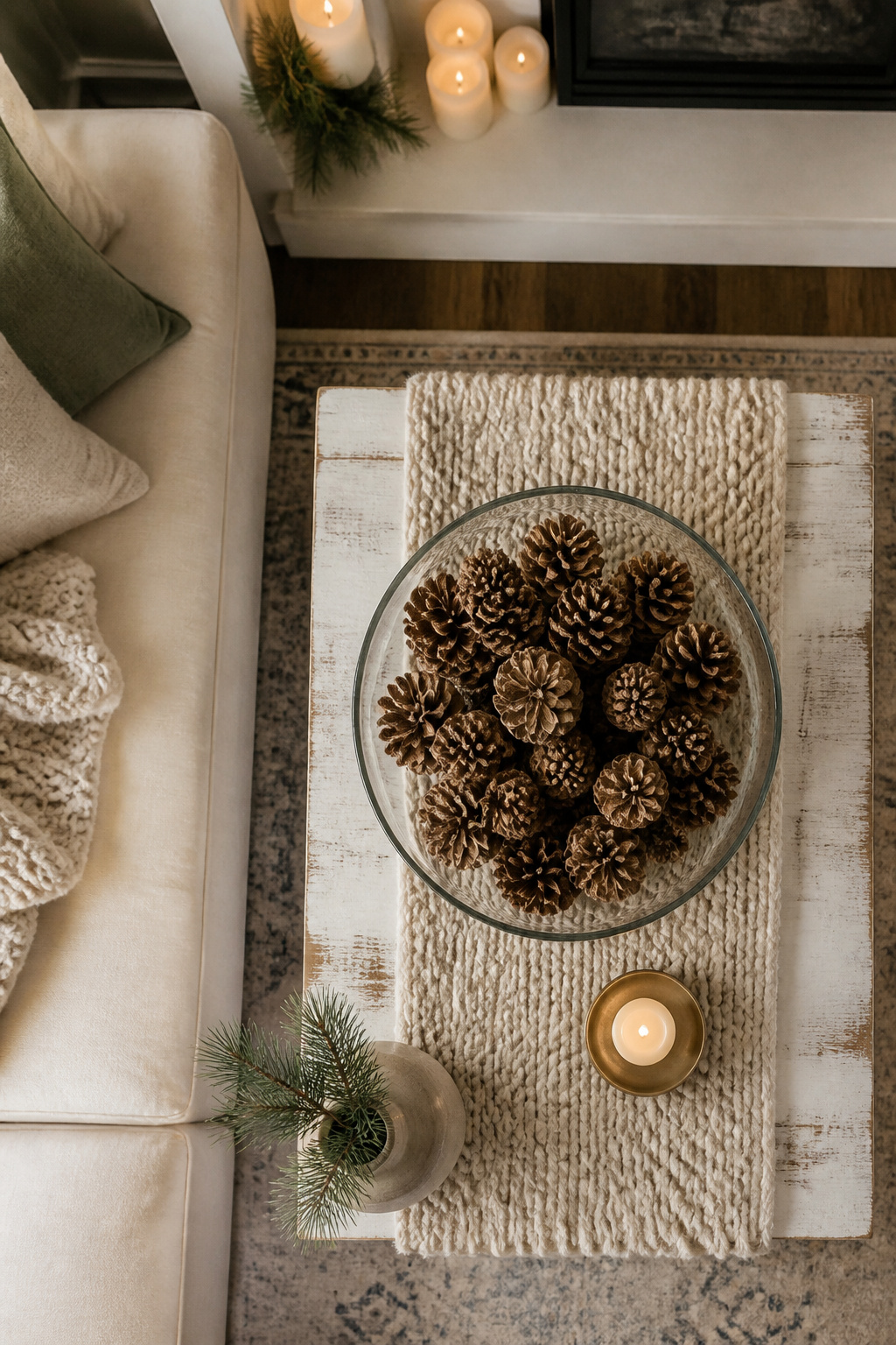 15 Simple Christmas Decorating Ideas for a Cozy 2026 Holiday 3 Pine cones arranged in a bowl on a coffee table.