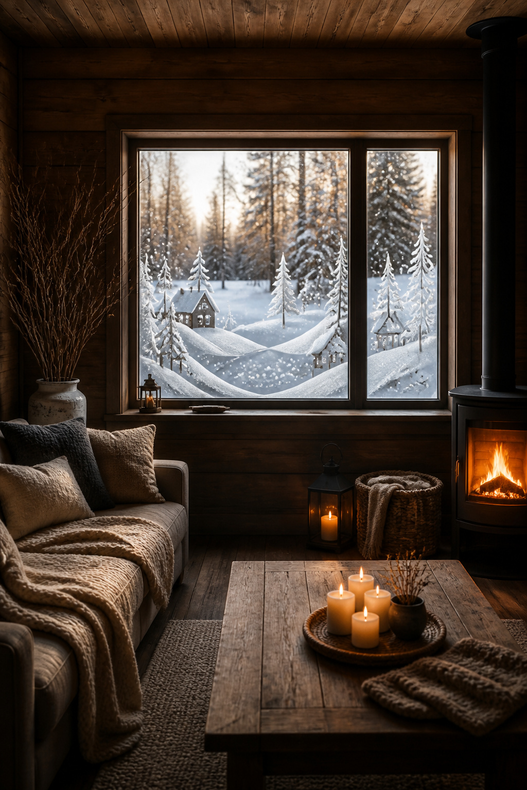 How to Use Snow Spray on Windows: 9 Steps for Decorating Glass in 2026 8 A window featuring a freehand snow spray winter scene.