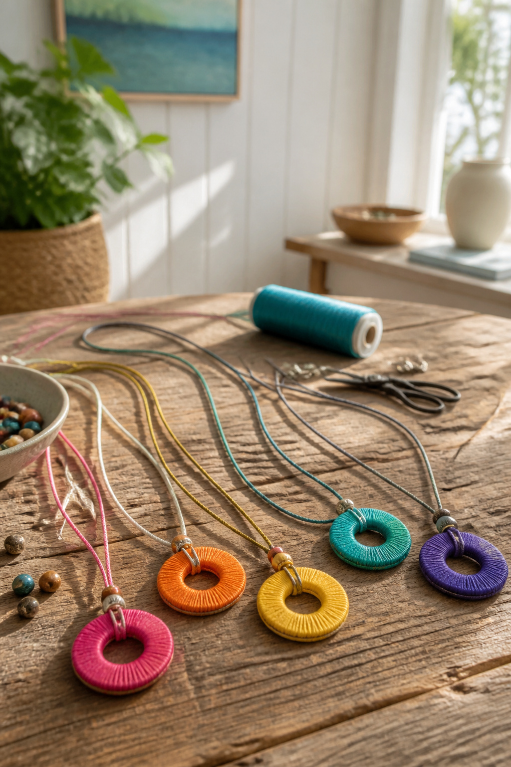 40 Summer Craft Ideas for Adults and Kids to Make in 2026 25 Necklaces made from metal washers wrapped in brightly colored thread.