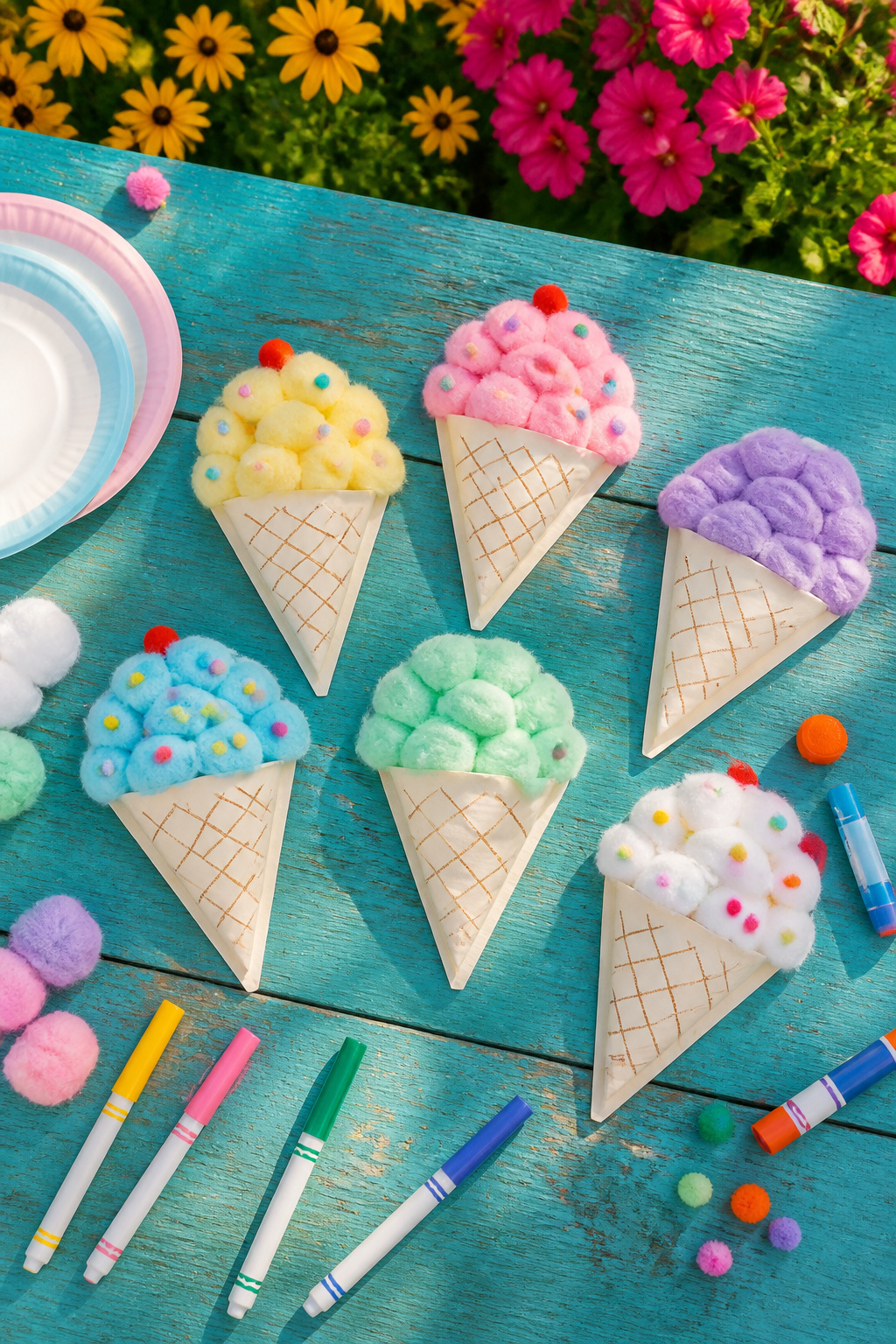 40 Summer Craft Ideas for Adults and Kids to Make in 2026 32 Ice cream cones made from paper plates and cotton balls.
