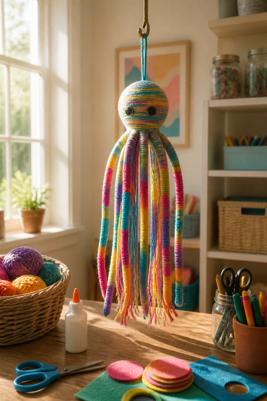 40 Summer Craft Ideas for Adults and Kids to Make in 2026 39 Octopus craft made from yarn and cardboard.