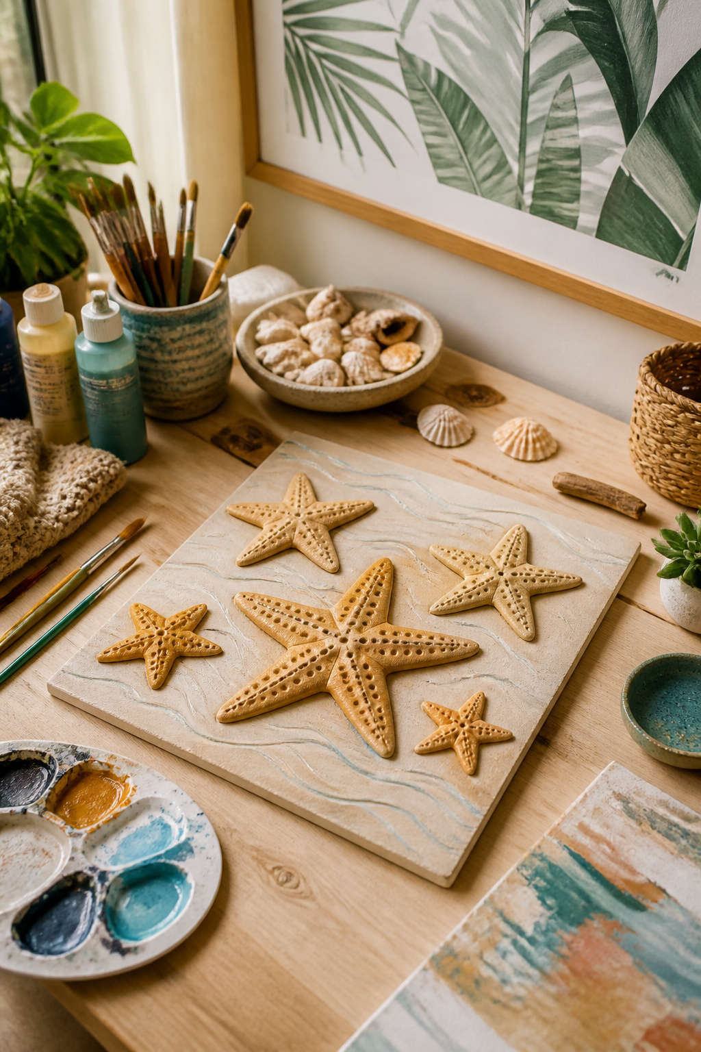 40 Summer Craft Ideas for Adults and Kids to Make in 2026 4 Salt dough starfish wall art painted in sandy tones.