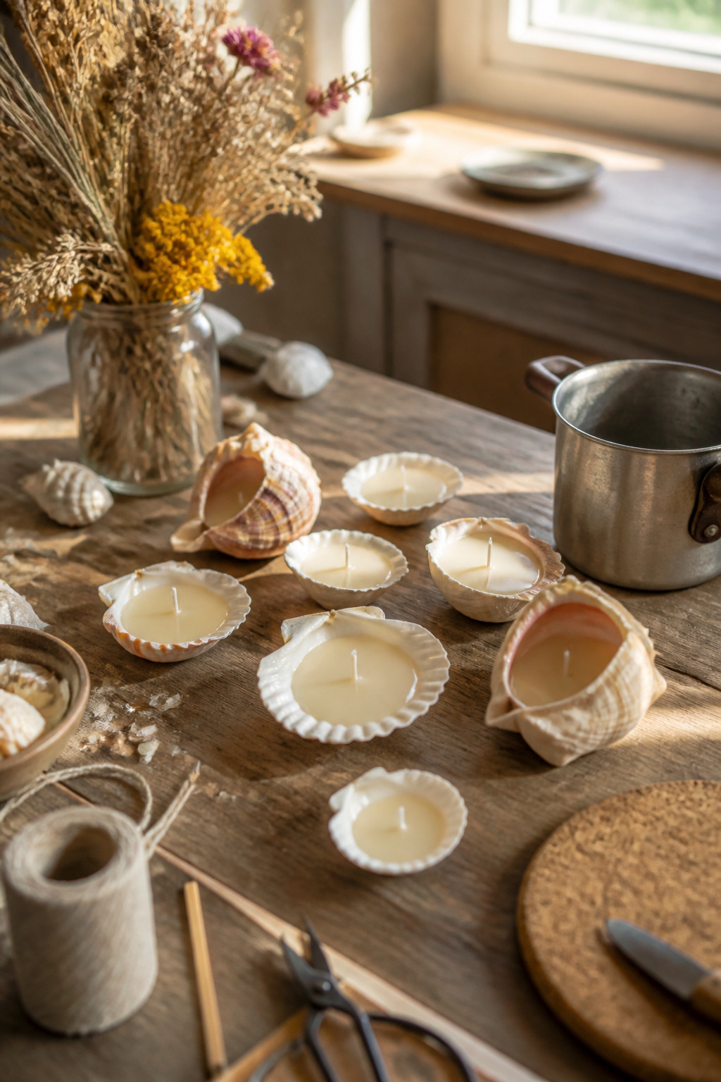 40 Summer Craft Ideas for Adults and Kids to Make in 2026 5 Candle holders made from seashells filled with soy wax.