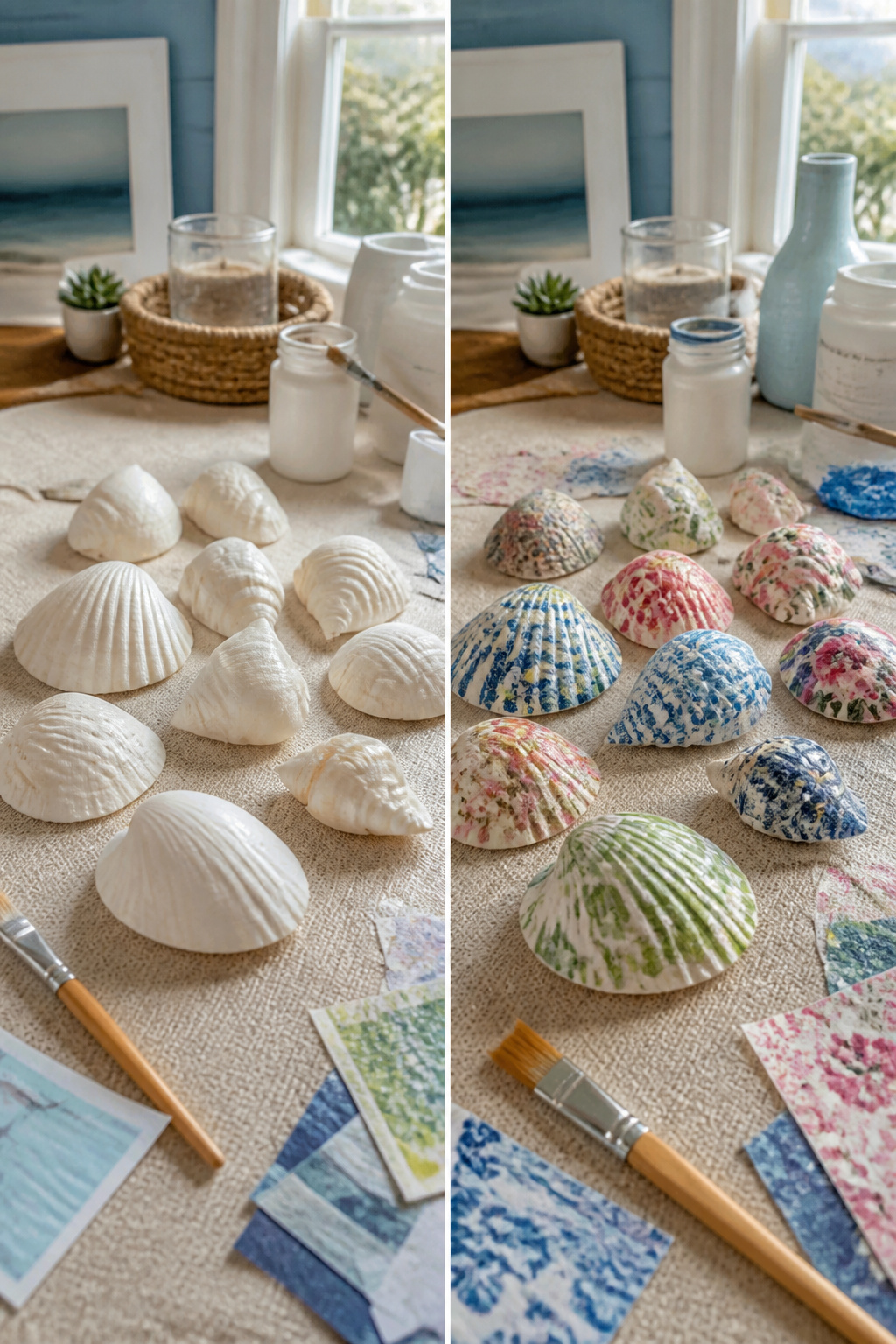 40 Summer Craft Ideas for Adults and Kids to Make in 2026 6 Seashells decorated with decoupage techniques using paper.