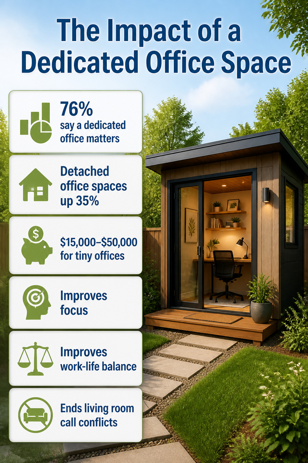 Tiny Home Office Designs for Backyard,Wheels, and Small Spaces 7 An infographic illustrating the benefits of a separate office space.