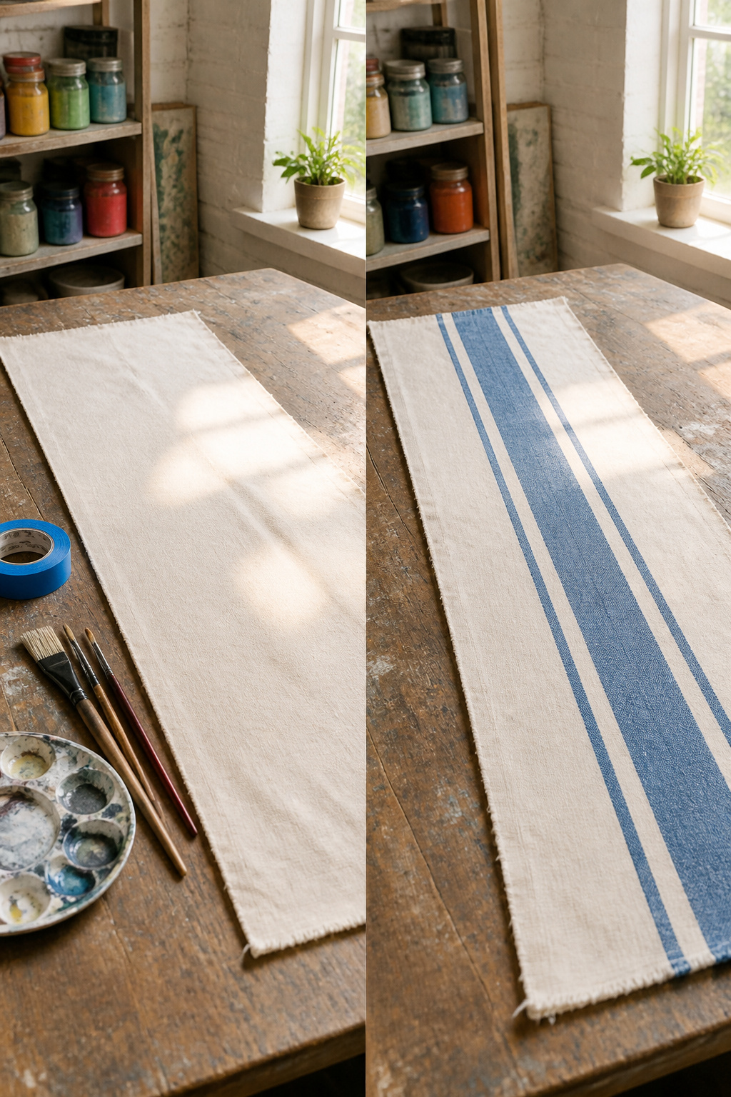 Vintage Grain Sack Table Runner: Methods, Materials and Sources 8 A canvas drop cloth cut down to about 18 inches for a runner.
