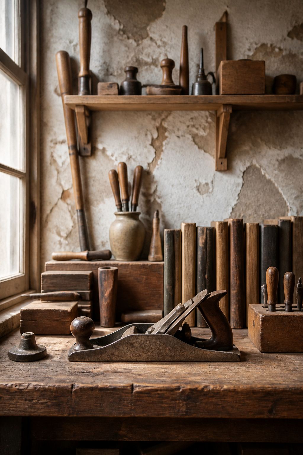 Vintage Tool Decor: Ideas for Flower Displays, Frames and Garden Art 9 A display of vintage tools featuring a grandfather's hand plane.