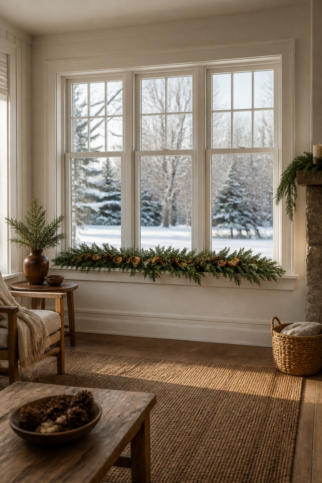10 Christmas Window Sill Decorations for 2026: A Complete Guide 12 Cedar branches arranged on a window sill for a festive look.