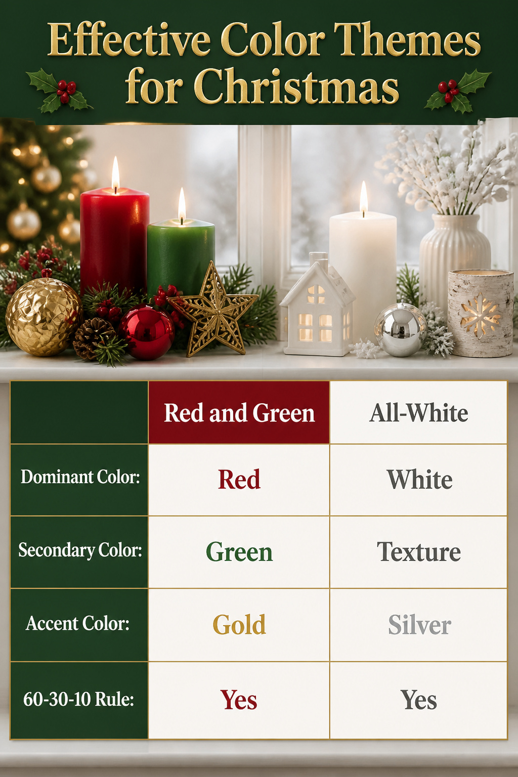 10 Christmas Window Sill Decorations for 2026: A Complete Guide 14 An informative image showing color themes suitable for Christmas decor.