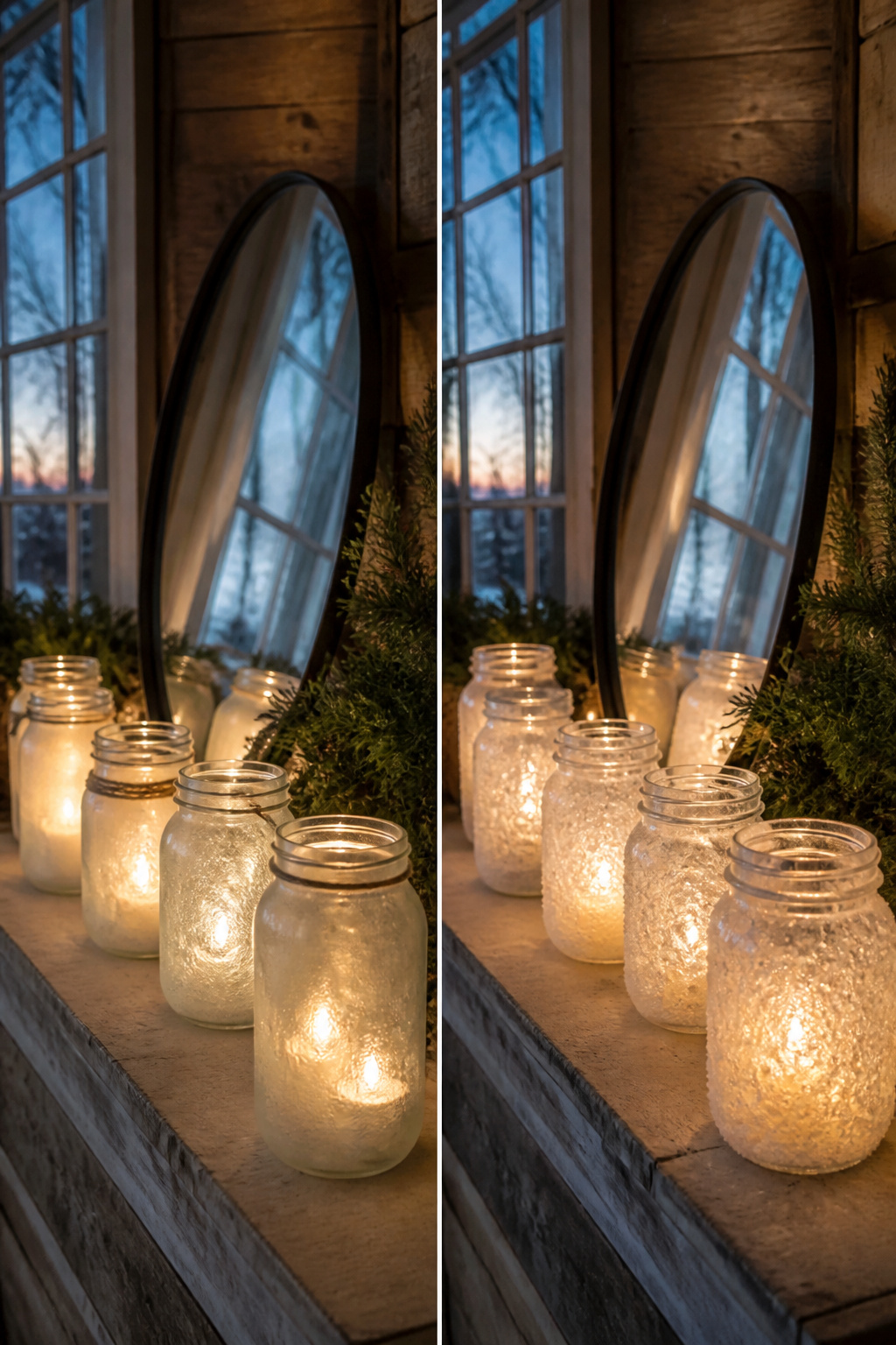 10 Winter Crafts for Adults to Make in 2026 6 Mason jars coated with Mod Podge and Epsom salt for luminaries.