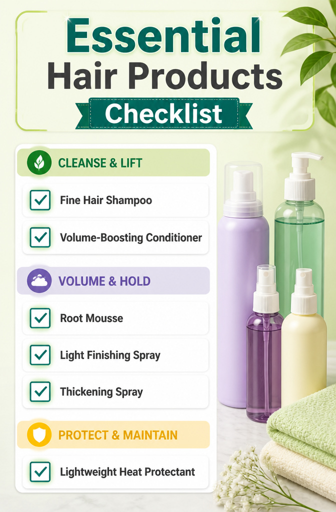 Guide to Thin Hair: Care, Styling and Volume for Fine Strands 12 A checklist of essential products for thin hair care.