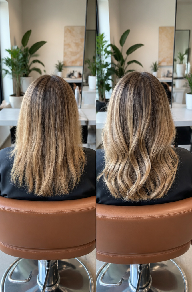Guide to Thin Hair: Care, Styling and Volume for Fine Strands 9 A close-up of hair with highlights showcasing depth and dimension.