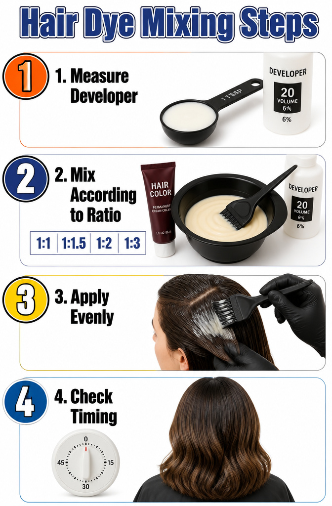 Hair Color Costs: 6 Prices from Salon to Home Dyeing in 2026 12 A stylist measuring dye and developer in a salon.