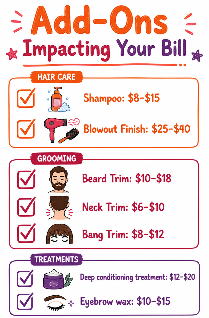 Supercuts Haircut Prices 2026: How Much a Cut Costs and Why 5 An image depicting various add-ons impacting haircut bills at Supercuts.