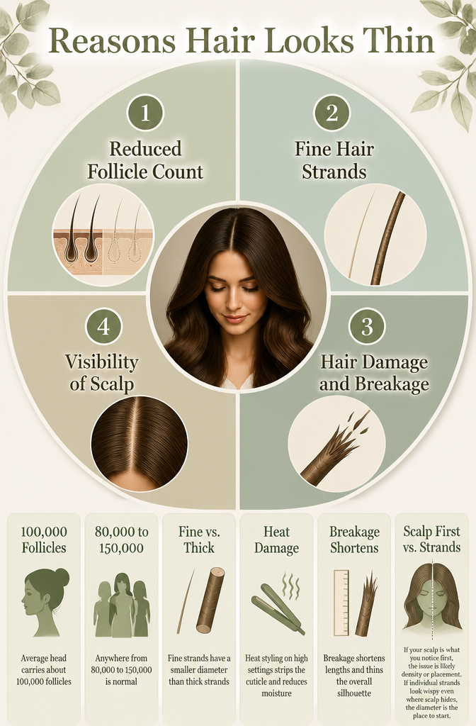 An infographic illustrating reasons for thin hair.