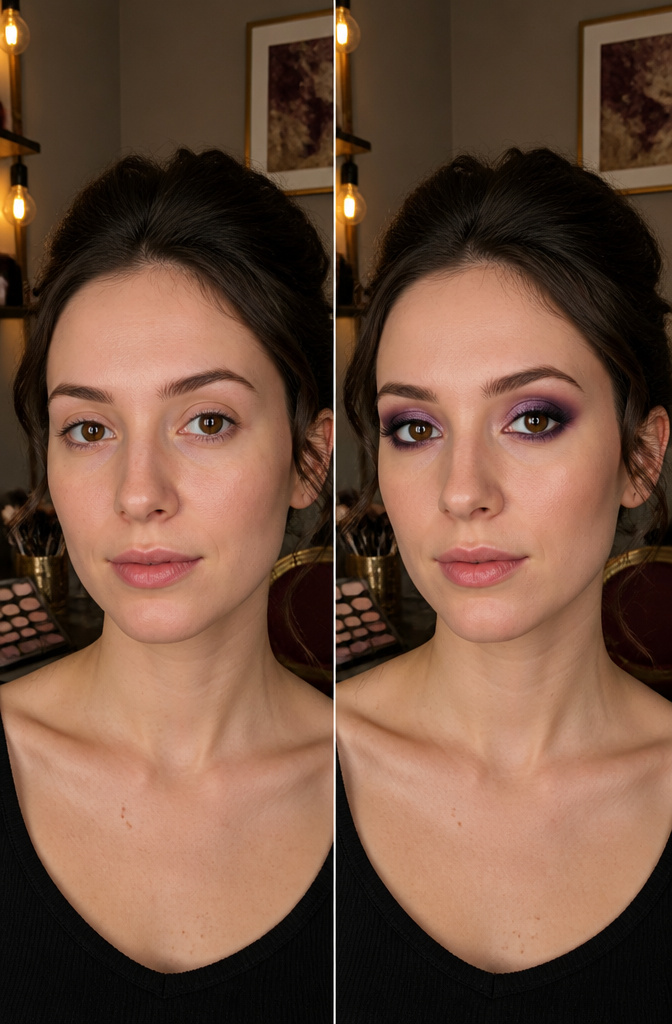Purple Makeup for Hooded Eyes: Looks, Techniques & Color Pairings 4 Model wearing a purple smokey eye with defined eyeliner.