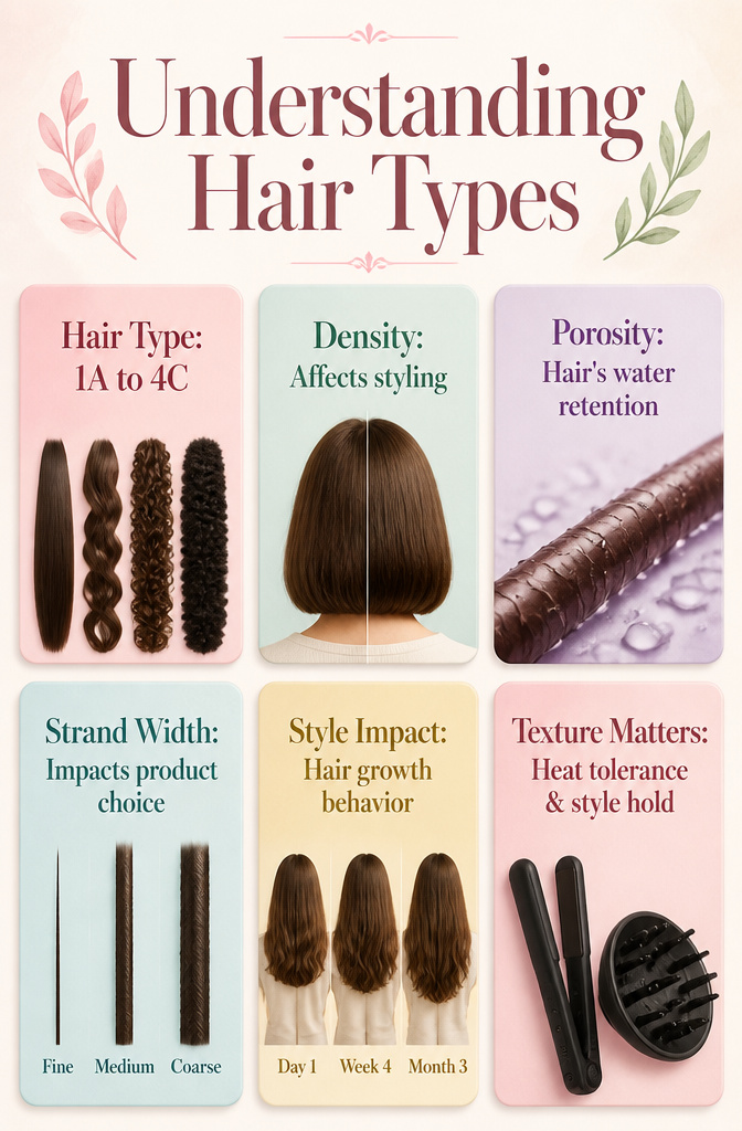 Hair Styles: Types, Cuts, and How to Choose in 2026 13 A graphic representation of various hair types and characteristics.