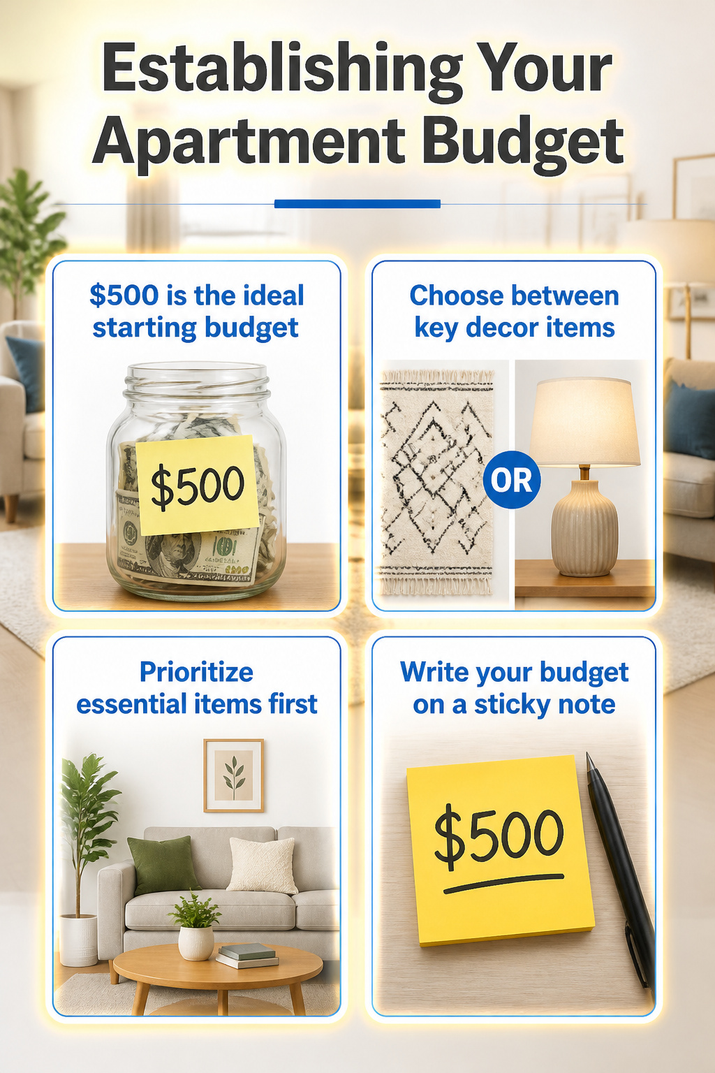 An informative graphic showing tips for setting an apartment budget.