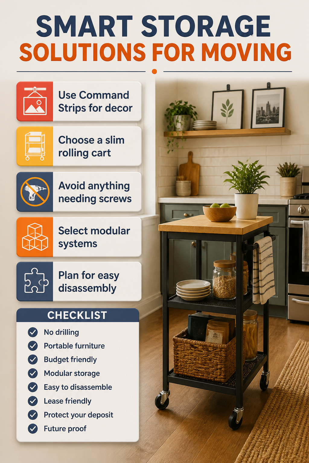 10 Apartment Kitchen Ideas for Small Spaces in 2026 11 Rolling kitchen cart designed for easy transport between apartments.