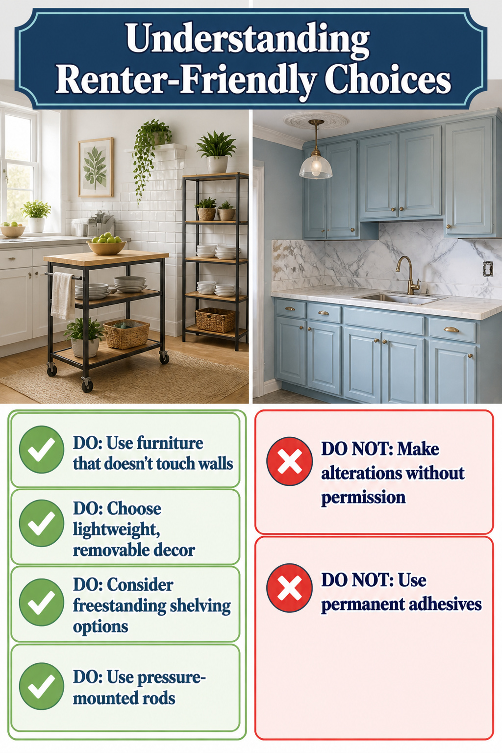 10 Apartment Kitchen Ideas for Small Spaces in 2026 14 Pressure-mounted rod in a kitchen, illustrating renter-friendly design.