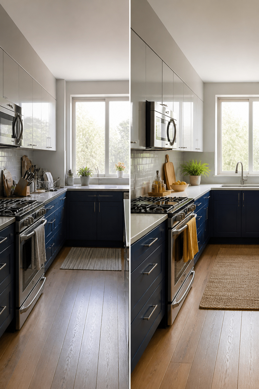 10 Apartment Kitchen Ideas for Small Spaces in 2026 8 Small kitchen with light-colored cabinets and walls reflecting daylight.