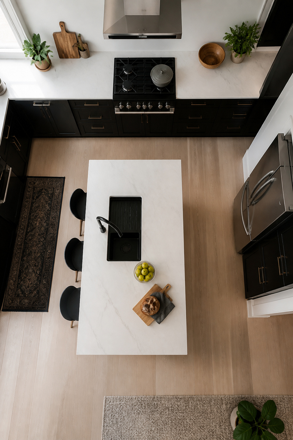 Kitchen with a layout focused on the work triangle for efficiency.