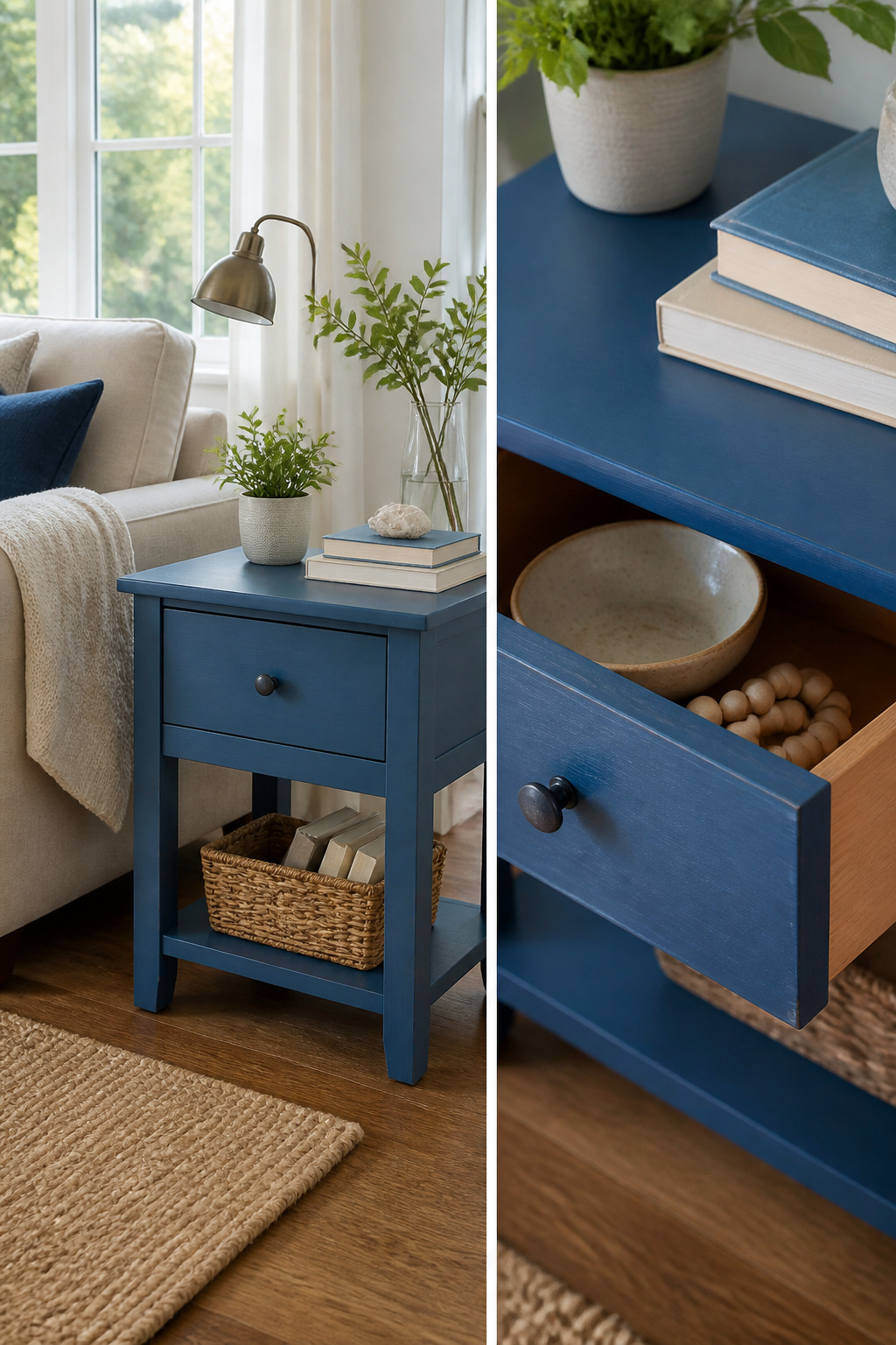 29 Blue Living Room Ideas for 2026 24 A piece of furniture painted in blue chalk paint.