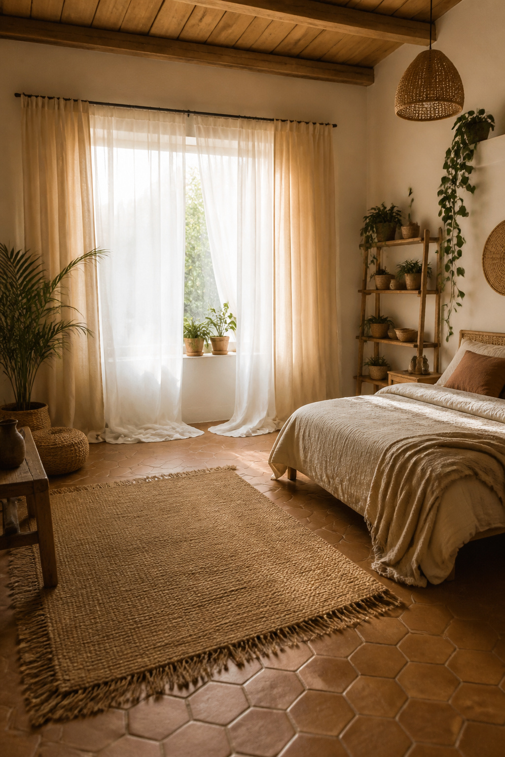 10 Boho Bedroom Ideas for a Warm, Collected Space 10 Lightweight linen curtains and a vintage sari used as window treatments.