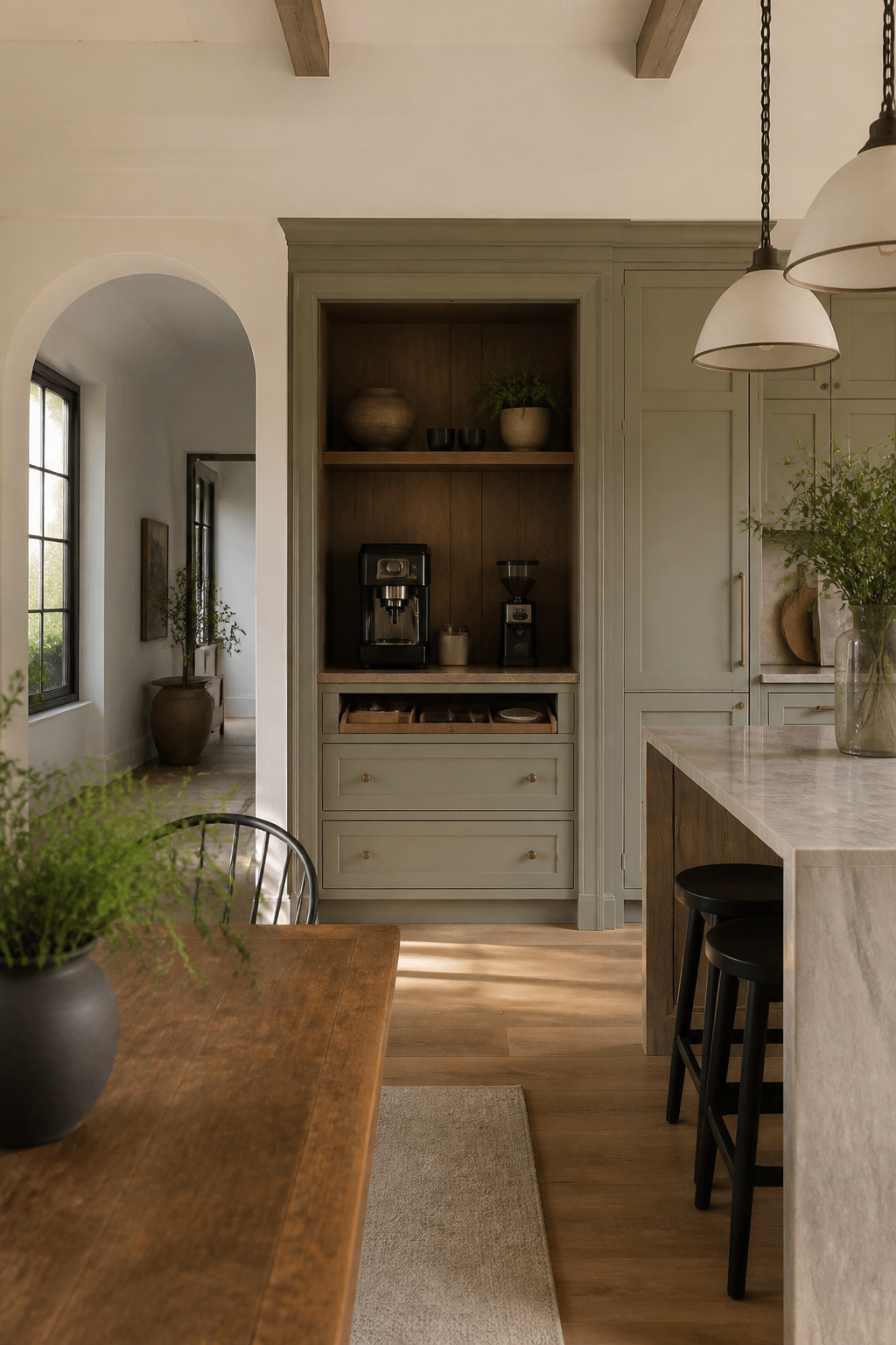 30 Coffee Bar Ideas for Every Room, Style and Budget in 2026 2 A recessed wall niche with a coffee station and wood paneling.
