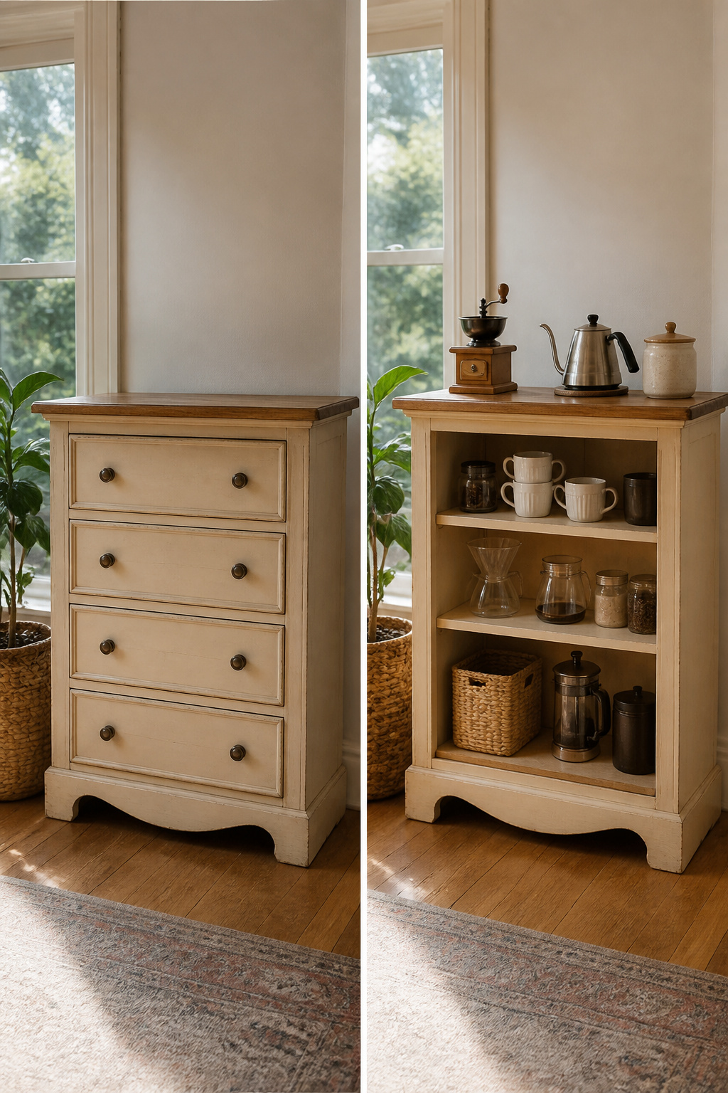 30 Coffee Bar Ideas for Every Room, Style and Budget in 2026 23 A dresser repurposed as a coffee station with storage.