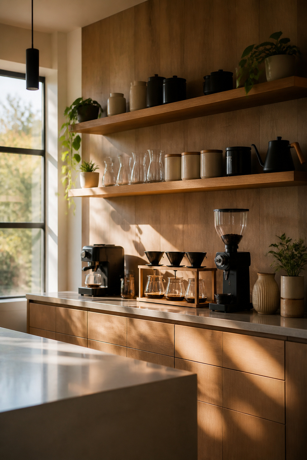 30 Coffee Bar Ideas for Every Room, Style and Budget in 2026 30 Open shelving with coffee supplies arranged for display.