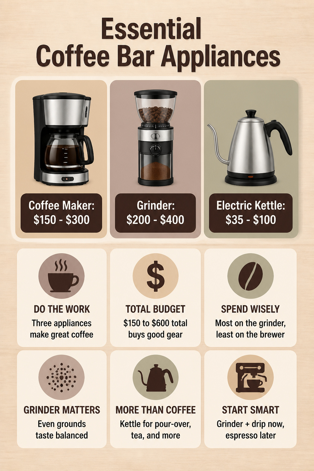 30 Coffee Bar Ideas for Every Room, Style and Budget in 2026 31 Coffee bar appliances including a coffee maker and grinder.