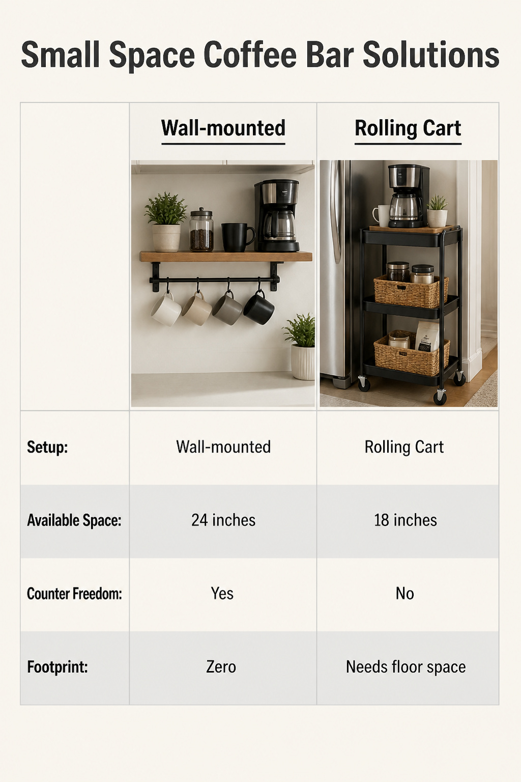 30 Coffee Bar Ideas for Every Room, Style and Budget in 2026 34 A compact coffee bar setup optimizing space with vertical storage.