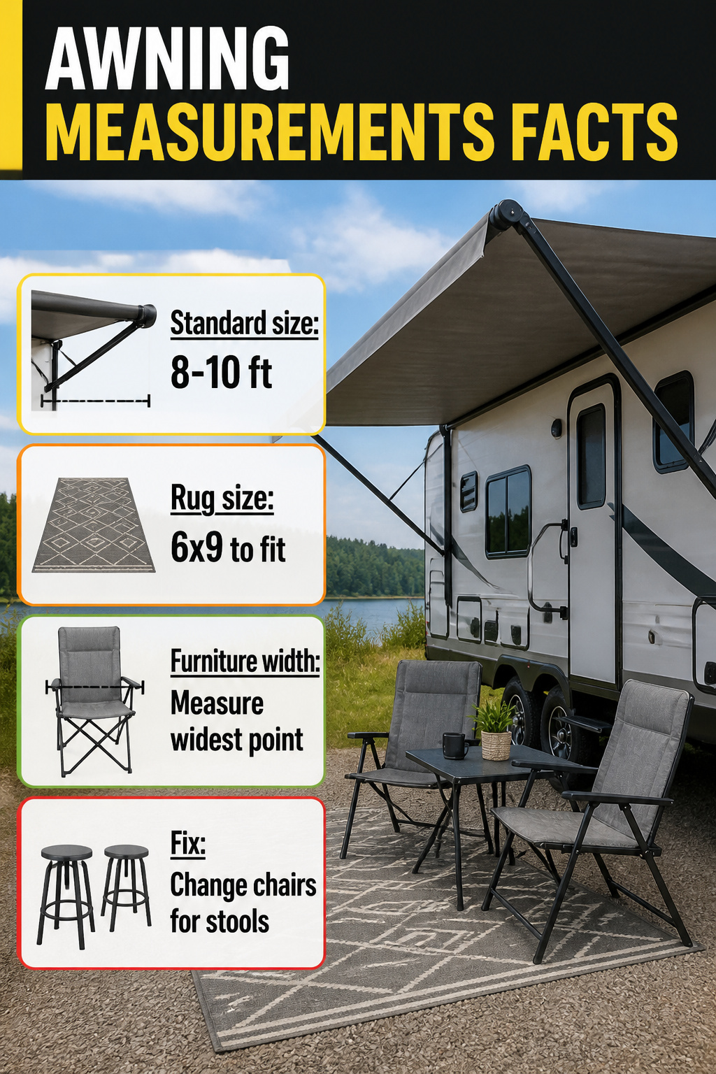 14 Cute Camper Decor Ideas to Transform Your Space in 2026 18 Awning measurements taken for outdoor space planning.