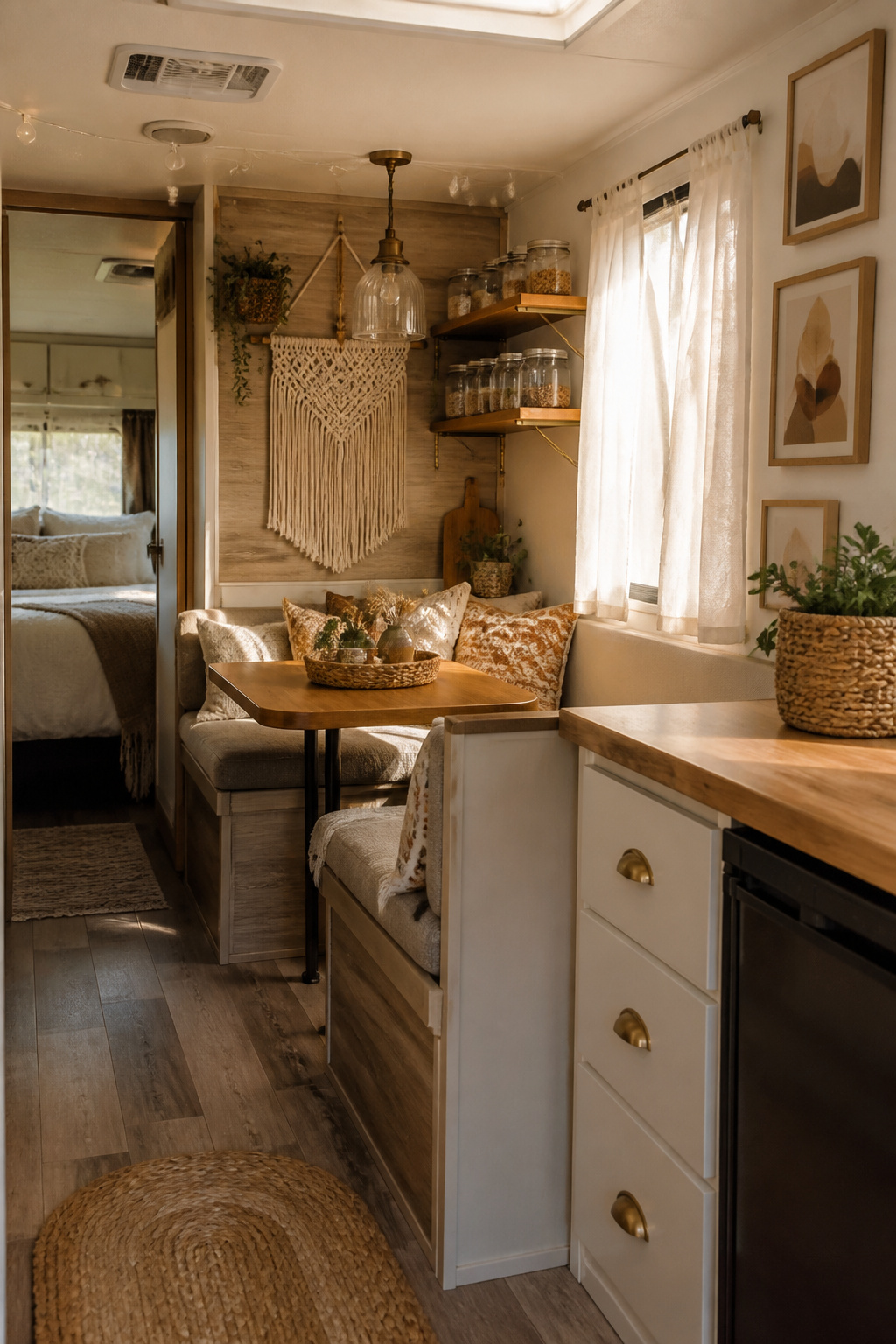 14 Cute Camper Decor Ideas to Transform Your Space in 2026 8 Rustic-themed decor with wooden accents in a cozy camper.
