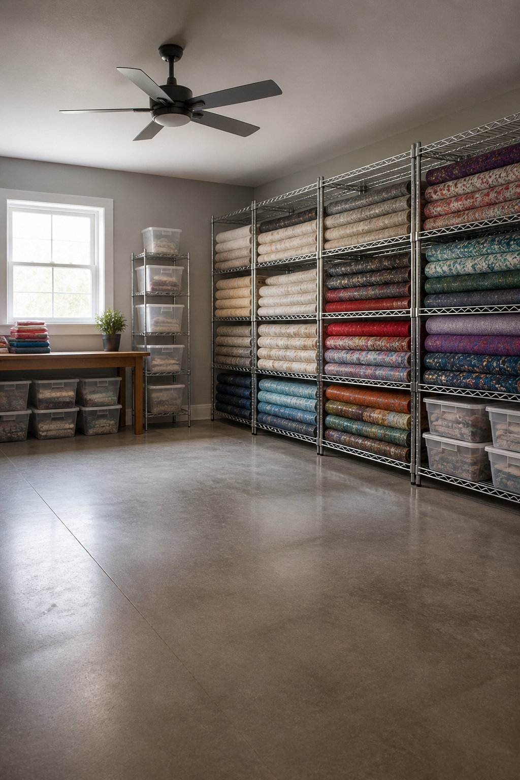 37 Fabric Storage Ideas to Organize Every Stash Size in 2026 10 Storage unit with labeled bins for fabric, organized on shelves.