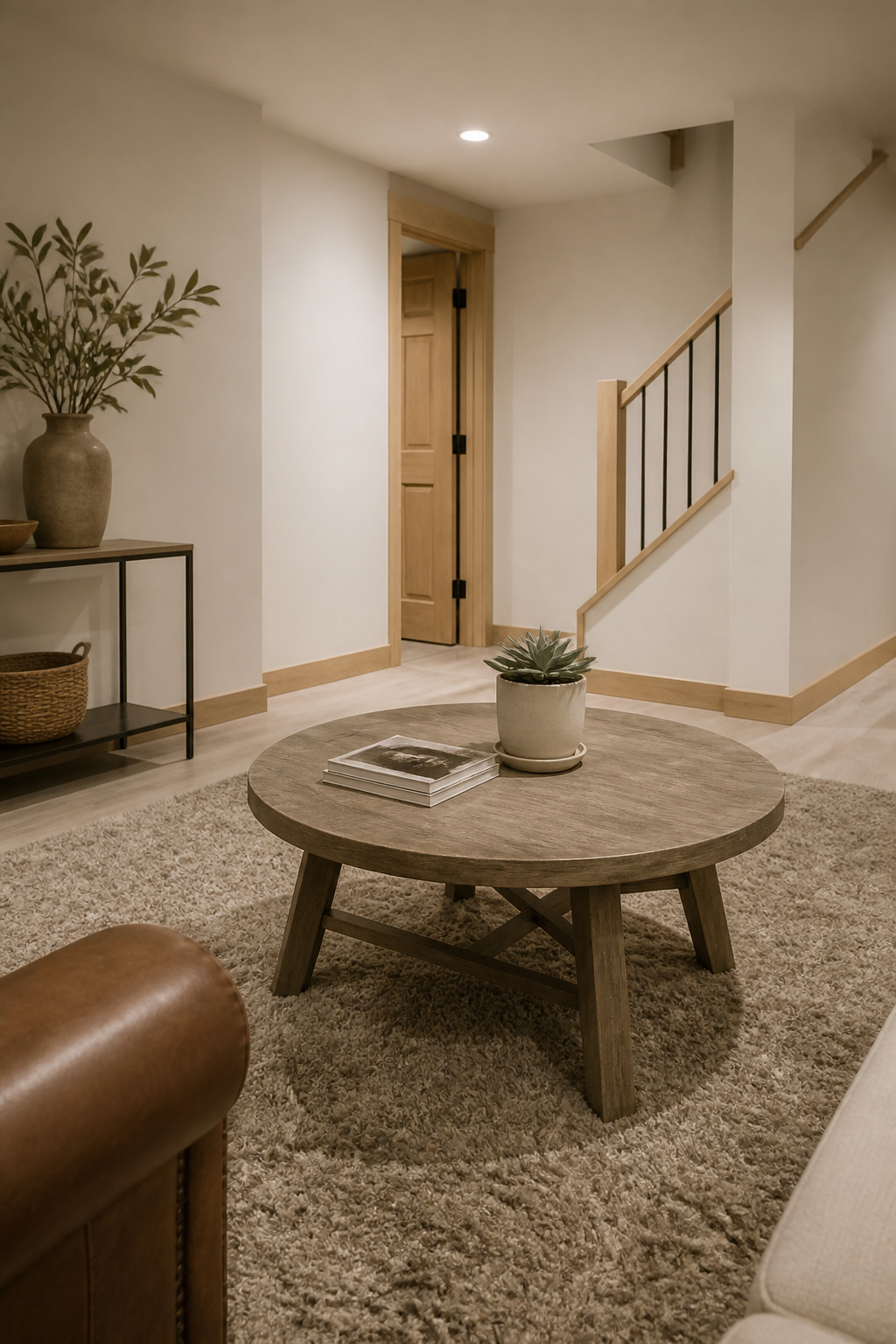 12 Basement Paint Color Ideas: White Dove to Shoji White, 2026 1 A basement painted in Benjamin Moore White Dove.