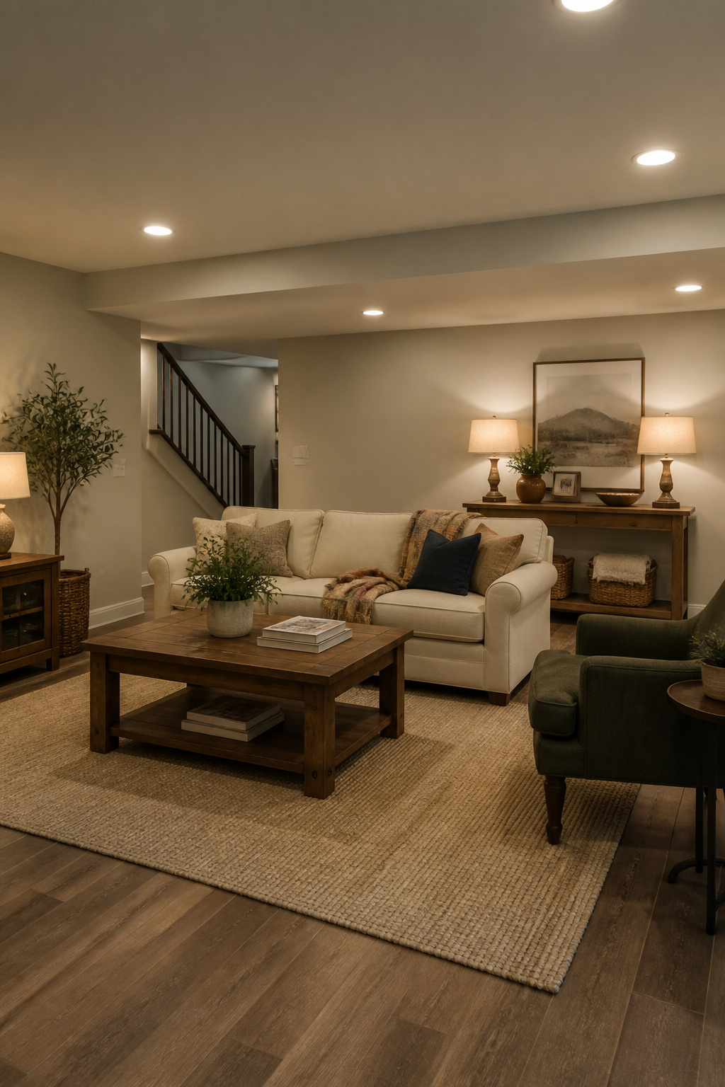 12 Basement Paint Color Ideas: White Dove to Shoji White, 2026 4 A basement painted in Benjamin Moore Revere Pewter.