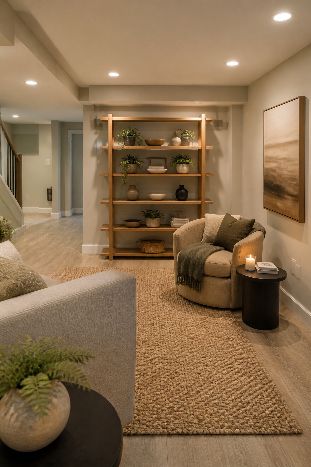 12 Basement Paint Color Ideas: White Dove to Shoji White, 2026 5 A basement showcasing Agreeable Gray paint on the walls.